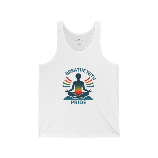 Breathe with Pride Unisex Jersey Tank Top, Yoga Tank, LGBTQ+ Pride Apparel, Relaxation Wear, Summer Workout Gear