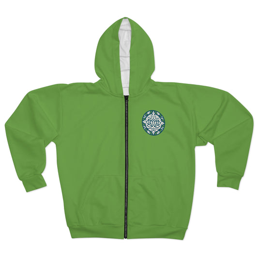 Eco-Friendly Unisex Zip Hoodie with Lotus Design