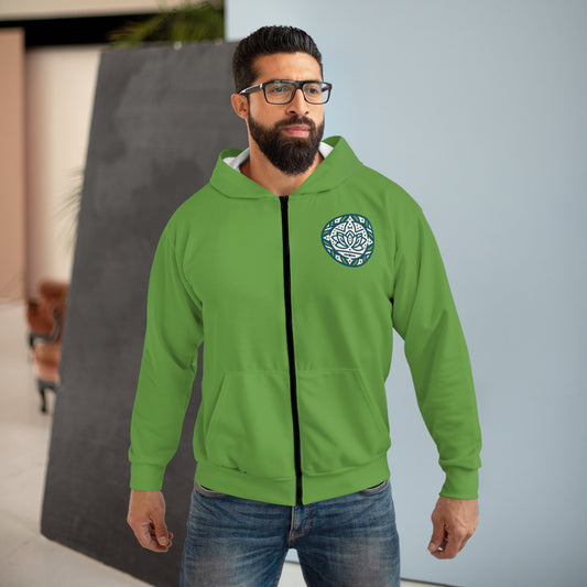 Eco-Friendly Unisex Zip Hoodie with Lotus Design