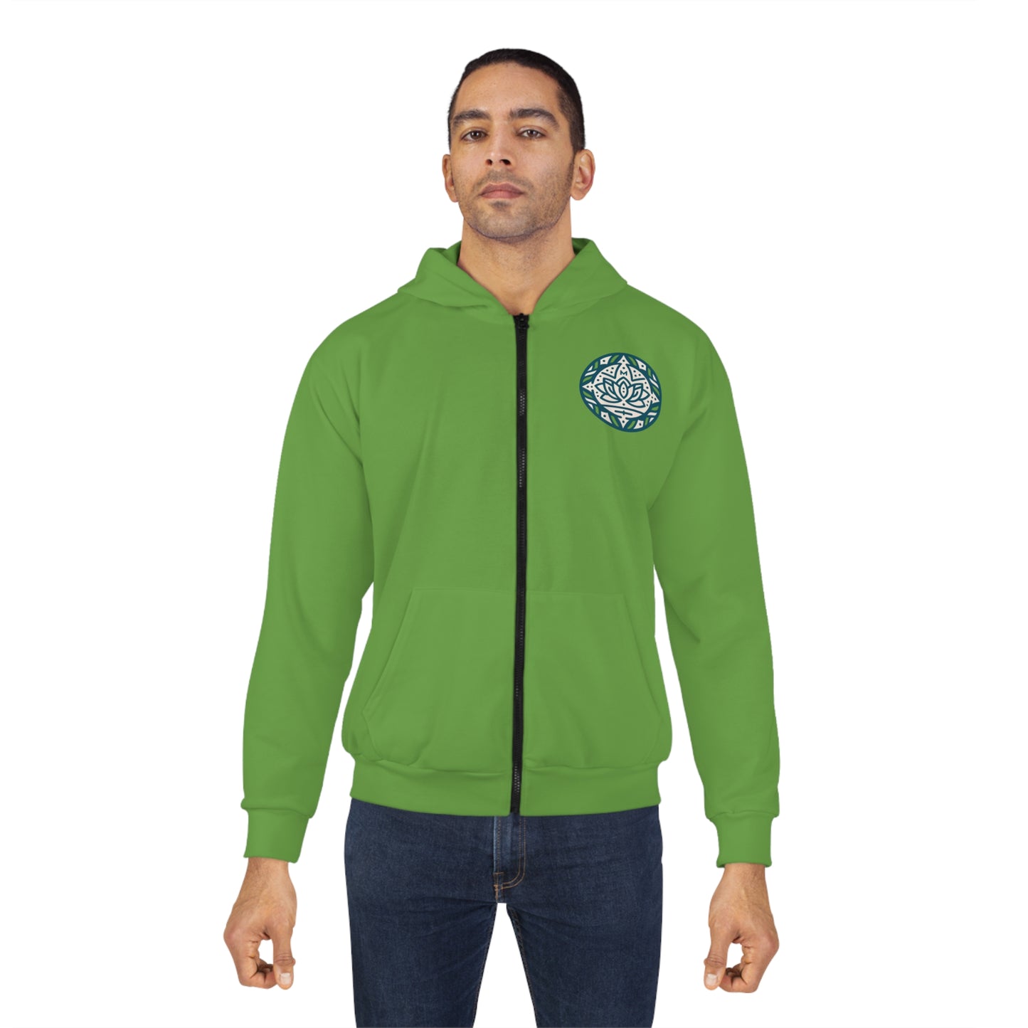 Eco-Friendly Unisex Zip Hoodie with Lotus Design