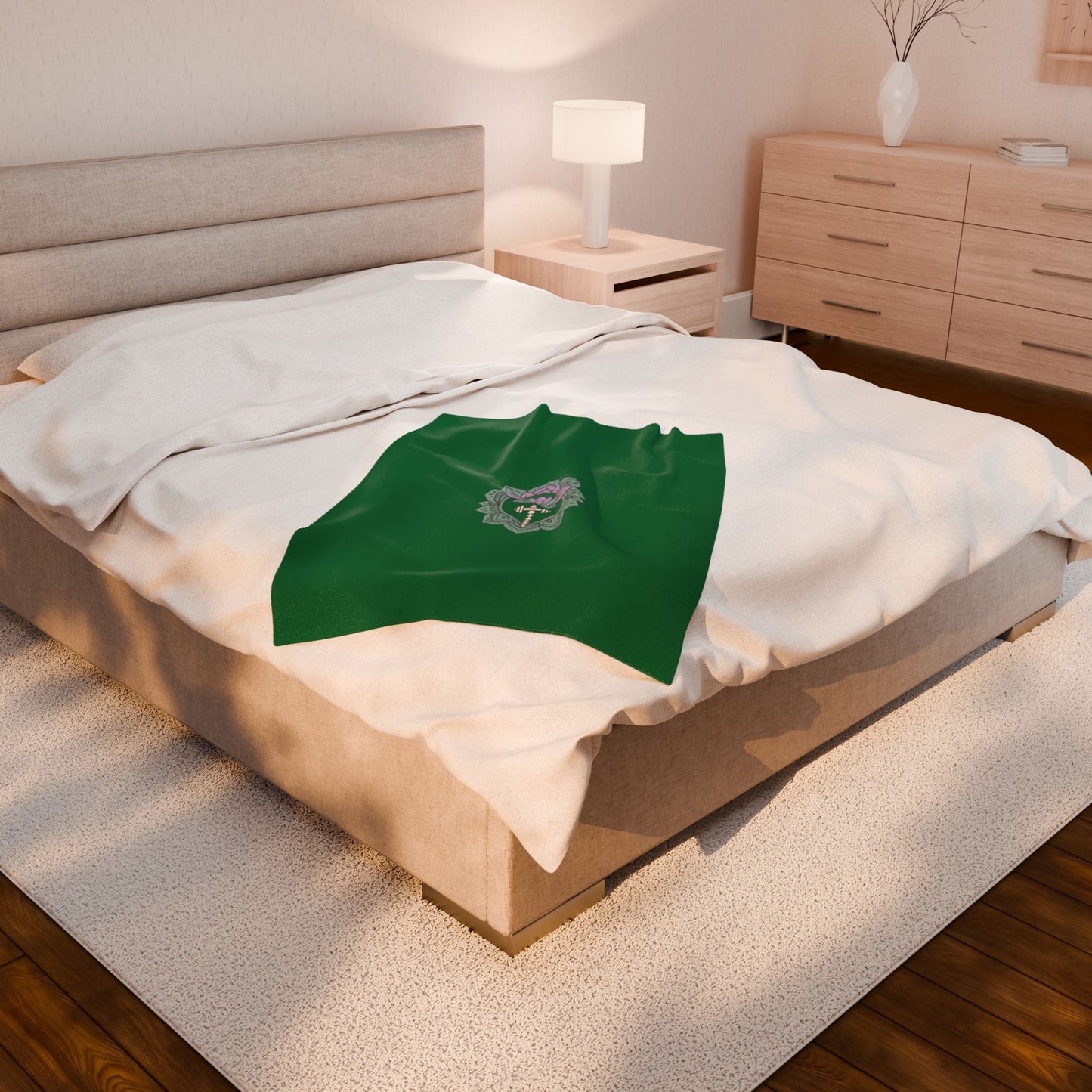 Lotus Blossom Velveteen Plush Blanket – Cozy Green Decor for Meditation & Relaxation