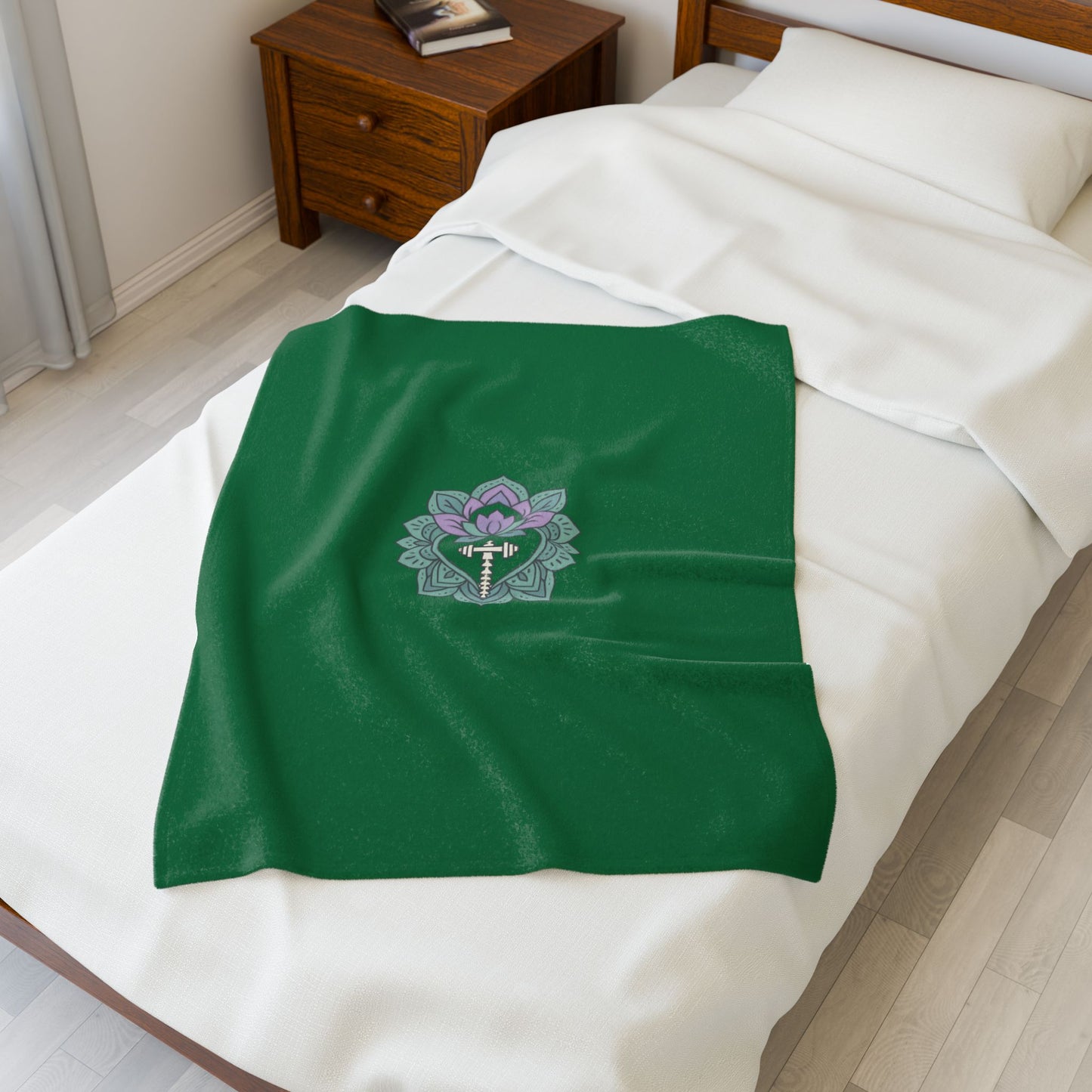 Lotus Blossom Velveteen Plush Blanket – Cozy Green Decor for Meditation & Relaxation