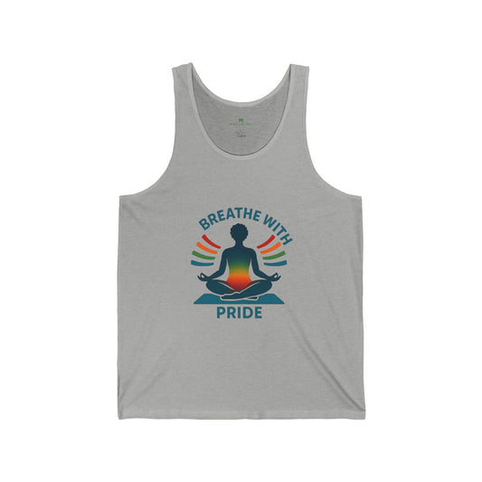 Breathe with Pride Unisex Jersey Tank Top, Yoga Tank, LGBTQ+ Pride Apparel, Relaxation Wear, Summer Workout Gear